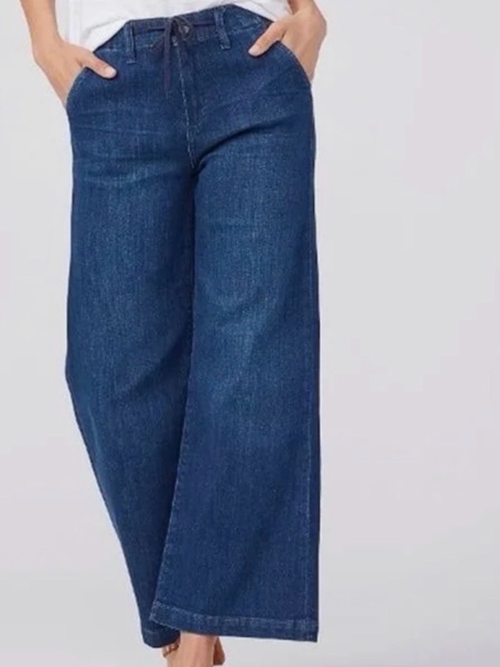 Paige Carly Wide Leg Jeans Womens Size 26 Blue Denim Drawstrings High Rise Crop